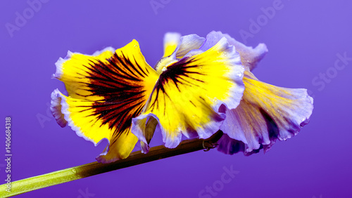 Ruffled Yellow and Purple Pansy Flower purple background