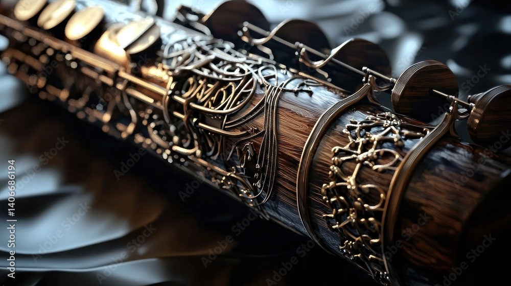 Naklejka premium Ornate saxophone with intricate brass detailing