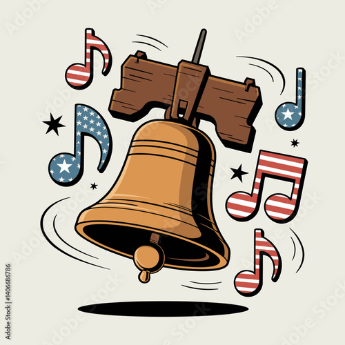 Liberty Bell with Patriotic Music Notes Illustration