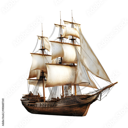 Detailed 3D Model of an Old Wooden Sailing Ship