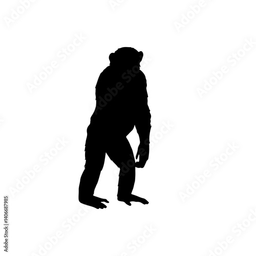 Chimpanzee standing silhouette icon vector flat design.