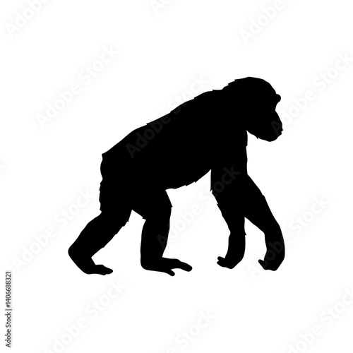 Chimpanzee walking silhouette icon vector flat design.