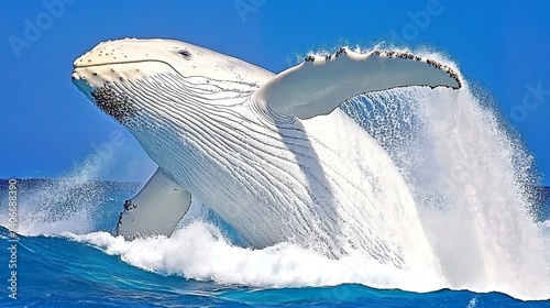 Majestic white whale breaches the ocean's surface. photo