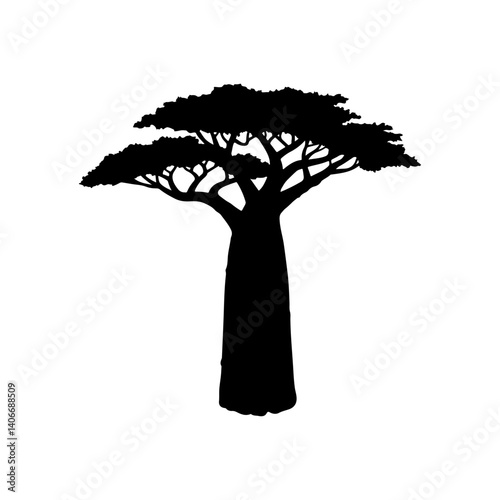 Baobab Tree silhouette icon vector flat design.