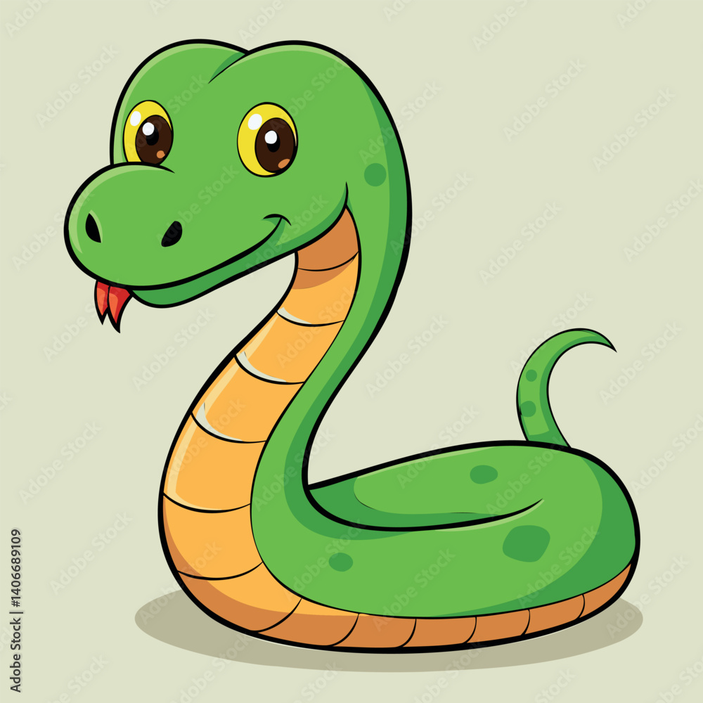 Fototapeta premium New Year Element, Cute Green Snake Vector Illustration