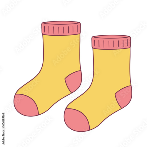 Colorful yellow and pink children's socks illustration  