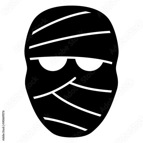 Head wrapped in bandages solid icon, halloween concept. Vector graphics. Mummy mask sign on white background, glyph style mobile or design.