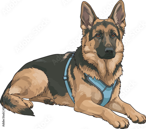 German Shepherd Vector Illustration on White Background, Breed Art.
