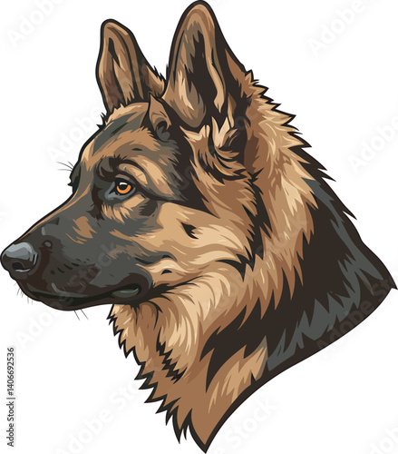 German Shepherd Vector Illustration on White Background, Breed Art.