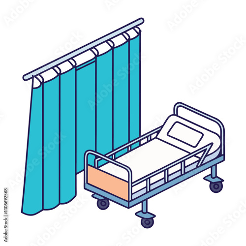 A hospital bed and curtains cartoon vector icon illustration. medical concept, isolated premium vector. flat cartoon style.