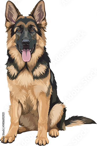 German Shepherd Vector Illustration on White Background, Breed Art.
