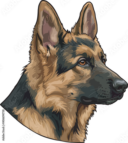 German Shepherd Vector Illustration on White Background, Breed Art.