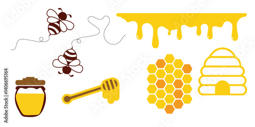 Golden Honey Bees, Honeycomb, and Hive Vector Graphics
