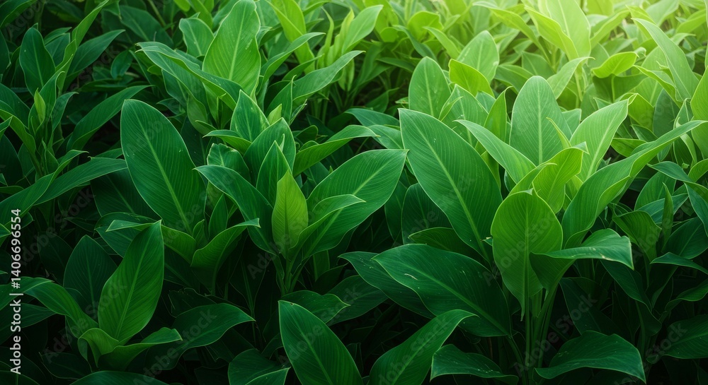 Lush Green Leaves Background with Sunlight