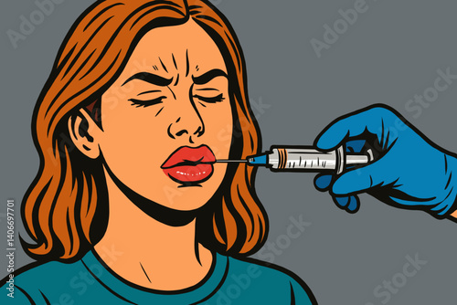 Young woman receiving lip injection enhancement treatment  