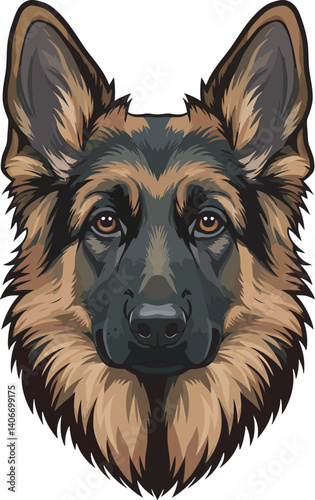 German Shepherd Vector Illustration on White Background, Breed Art.