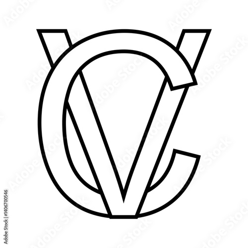 Logo sign vc cv icon double letters, logotype v c