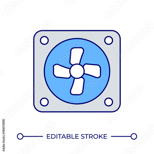 Fan line color icon. Air vent system. Climate control industrial equipment. Powerful conditioning device. Ventilation. Isolated vector illustration. Flat colorful symbol design. Editable stroke