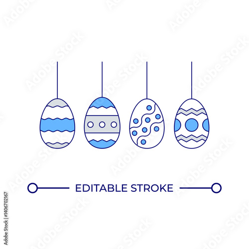 Dyed Easter eggs collection line color icon. Spring Christian holiday decor. Keeping ancient traditions. Happy holiday. Isolated vector illustration. Flat colorful symbol design. Editable stroke