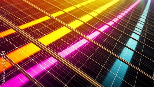 Solar Energy Abstraction: An abstract and vibrant image showcases the concept of solar energy with colorful, intersecting lines across a solar panel.