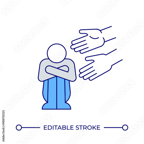 Supporting person in trouble line color icon. Helping hands for victim. Emotional care during depression episode. Isolated vector illustration. Flat colorful symbol design. Editable stroke