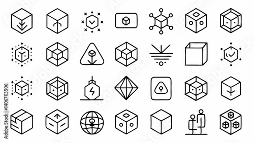 Outline icons featuring blockchain elements in a linear style perfect for digital currency platforms and cryptocurrency-based apps seeking modern minimalist visuals