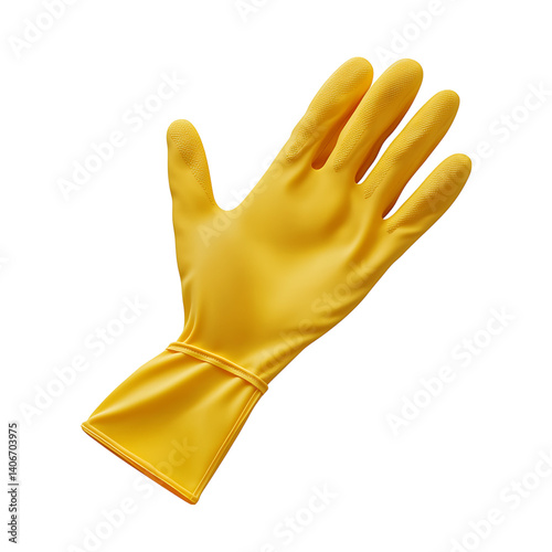 Obraz na płótnie Realistic yellow rubber cleaning glove shown from top view with extended fingers and dotted grip surface on transparent background without shadows or external elements w salonie