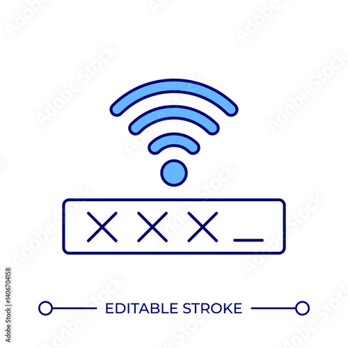 Wifi password line color icon. Private wireless network access. Security technology. Closed system protection. Isolated vector illustration. Flat colorful symbol design. Editable stroke