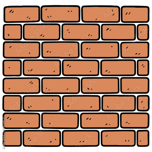 Classic Cartoon orange brick wall texture staggered pattern dark mortar