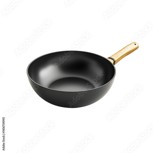 Obraz na płótnie Black iron wok with wooden handle on a transparent background w salonie