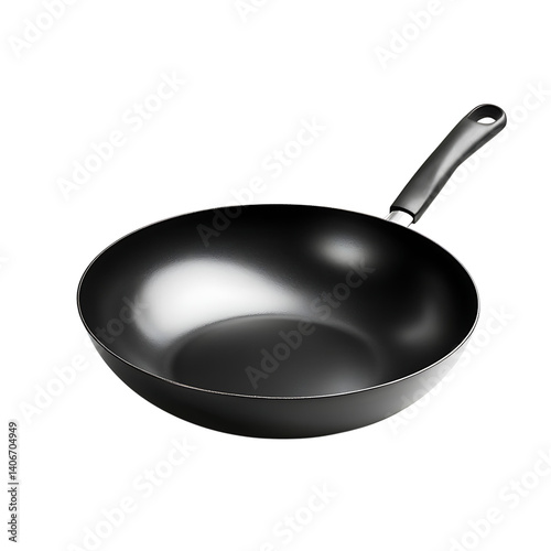 Obraz na płótnie Black iron wok with wooden handle on a transparent background w salonie