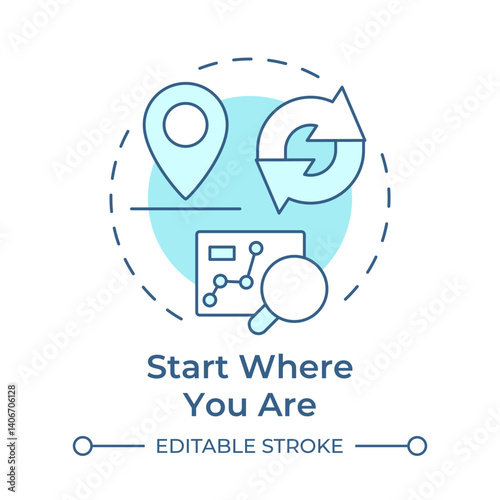 Start where you are soft blue concept icon. Statistical chart, analysis. Monitoring, control. Round shape line illustration. Abstract idea. Graphic design. Easy to use in blog post, presentation