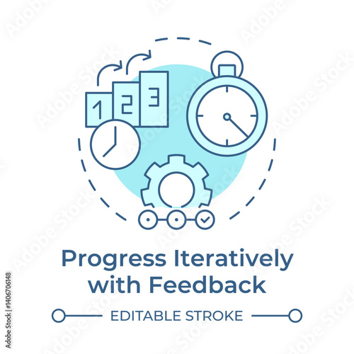 Progress iteratively with feedback soft blue concept icon. Efficiency, productivity. Round shape line illustration. Abstract idea. Graphic design. Easy to use in blog post, presentation