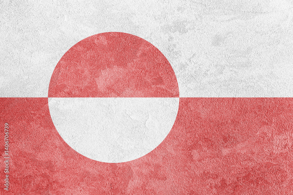 Naklejka premium Distressed danish flag background. National banner for greelandic patriotism. Textured rough material for state holiday celebration and travel concept.