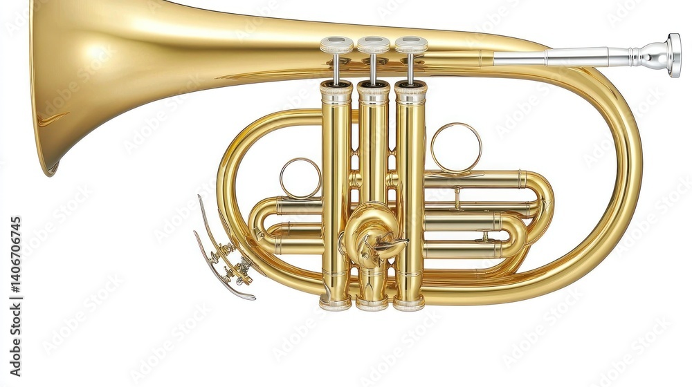 Obraz premium Gold brass cornet, musical instrument