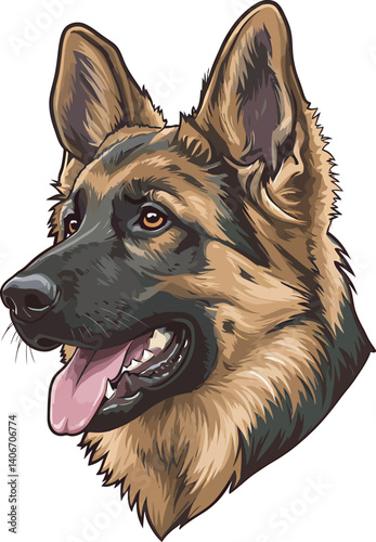 German Shepherd Vector Illustration on White Background, Breed Art.