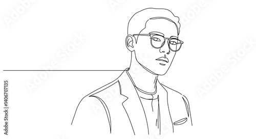 Line art portrait of a man wearing glasses