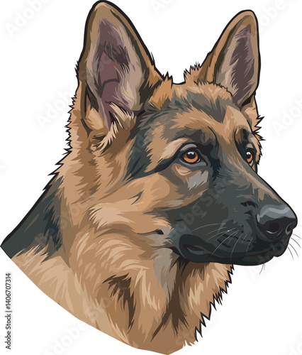 German Shepherd Vector Illustration on White Background, Breed Art.