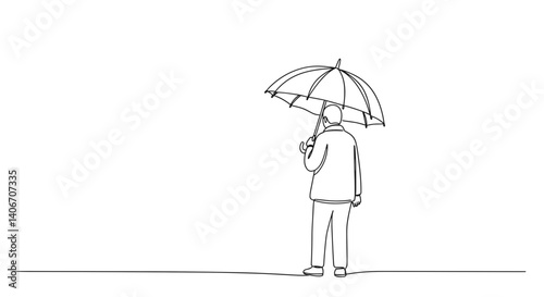 Man holding umbrella in minimalistic line art style