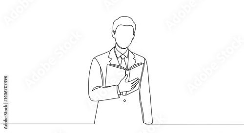 Businessman reading a book in a minimalistic line-art style