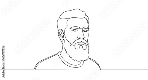 Line art portrait of a man with beard in minimalist style
