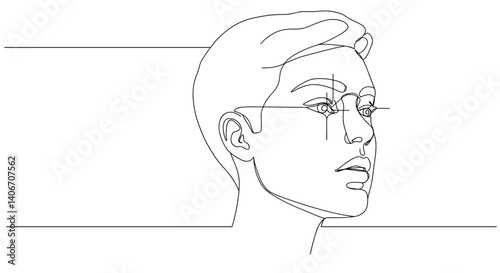 Line art portrait of a person with glasses in profile view