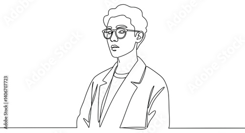 Line art portrait of a young man standing confidently