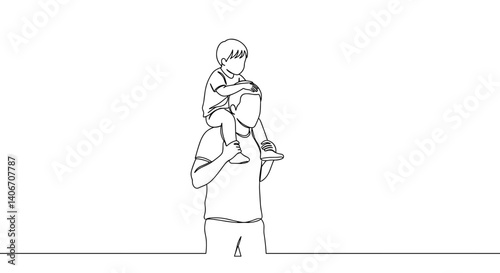 Father carrying child on shoulders in minimalist illustration