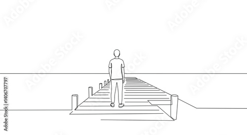 Person walking on wooden pier by calm water