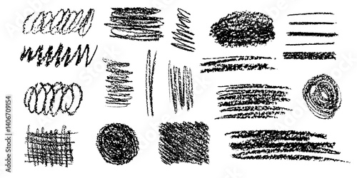 Black charcoal hatch patterns showcasing texture and variety in artistic expression