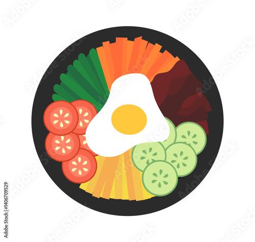 Korean food. Bibimbap. Asian cuisine. Vector flat illustration.