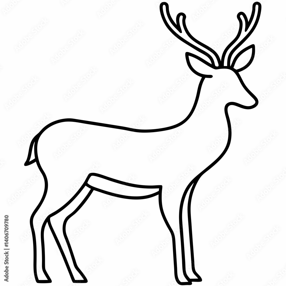 Obraz premium Deer Animal Line Art Drawing for Kids – Simple Outline Vector Illustration for Educational Design