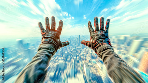 Parkour athlete jumping between buildings in urban environment