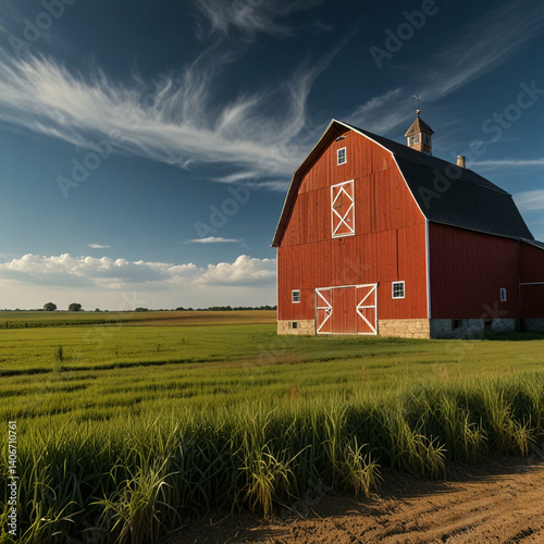 Scenic Red Barn in Rural Landscape